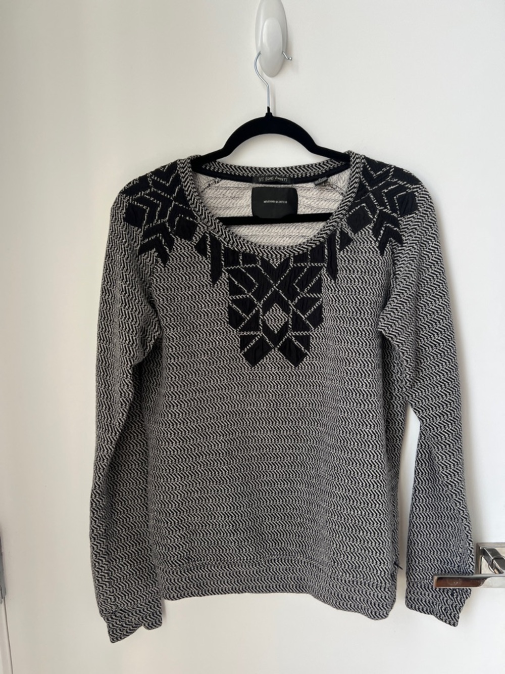 Maison Scotch Le Bon Vivants Black and White Geometric Crewneck Sweater - Sz 2